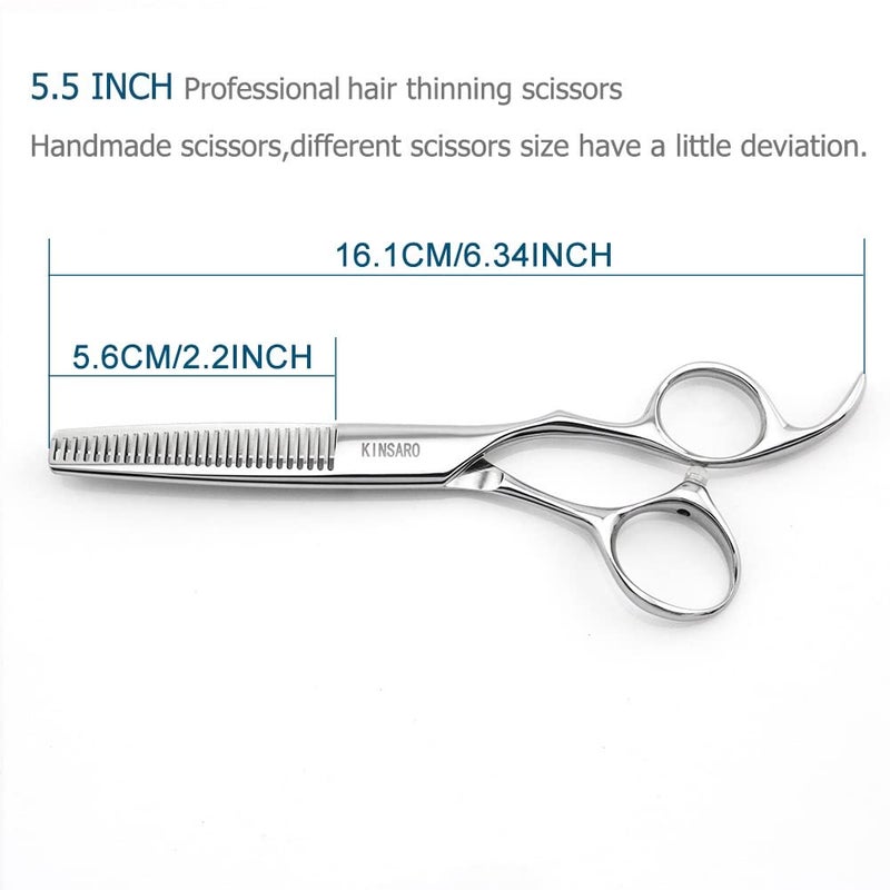 KINSARO 5.5" Hair Thinning Scissors Barber Scissors Professional Sharp Hairdresser Hair Thinning Shears 28 Teeth 440C Silvery Convex Edge Blade Blind Hole KINSARO for Hairdresser Barber or Home Use - Image 2